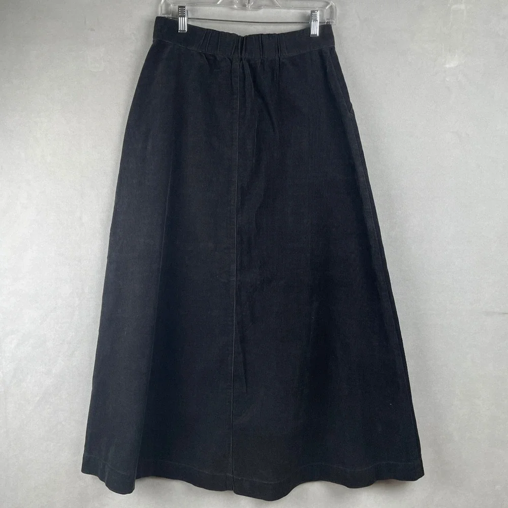 MUJI Black Kapok Corduroy A Line Flare Midi Skirt Wmns M Eco Friendly Academia - Picture 2 of 11